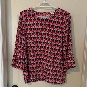 Geometric Patterned Women's Top - pink and navy